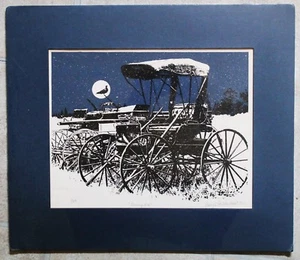 'SNOWY EVE' LIMITED EDITION #1/30 Signed Textured Silk Screen SILHOUETTE MATTED - Picture 1 of 2