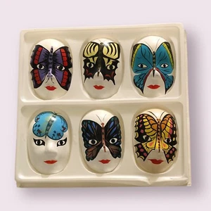 6 Vintage Miniature Butterfly Theme Hand Painted Paper Masks 8.5cm - Picture 1 of 15