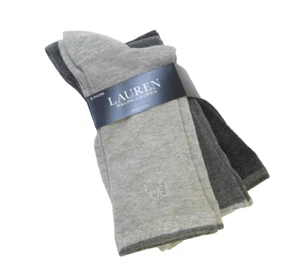 3 PR Ralph Lauren Ladies Socks Crew Ribbed Embroidered RLL Asst Greys - Picture 1 of 1
