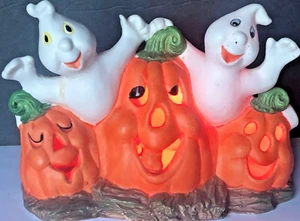 Vintage CeramicGhosts w/Pumpkins Jack-O-Lantern Plug In Light - Picture 1 of 5