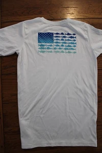 Boys Youth Large Columbia PFG White Fishing Themed T-Shirt Flag on Back Logo - Picture 1 of 4