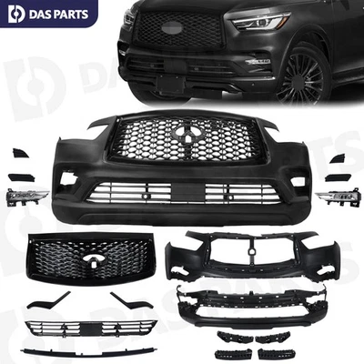 For Infiniti QX80 2018-2022 Full Front Bumper Cover Grille Trim Fog Light Set - Imagem 1 de 4