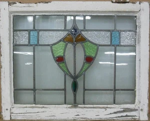 ABSTRACT OLD ENGLISH LEADED STAINED GLASS WINDOW 22" X 17.5" - Picture 1 of 3