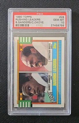 1990 TOPPS #28 Barry Sanderd-Christian Okoye- Rushing Leaders PSA 10 - Image 1 of 2