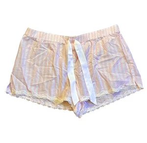 Victoria's Secret Pajama Sleep Shorts Iconic Pink Stripe Lace Trim Large NEW - Picture 1 of 8