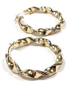 Sterling Silber und 1/10 10k vergoldet gedrehte Creolen 1 1/8" - Bild 1 von 3