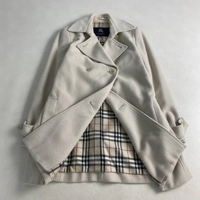 Burberry London Trench Coat Angora Nova Check White Beige Size 38/US:S Auth - Image 1 of 4