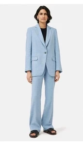 Jigsaw Womens Cornflower Blue Knox Linen Checked Trouser Suit UK Size 8 - Picture 1 of 10