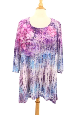 Liz & Me Catherines 1X Shirt Top Pink Purple Floral Lace Layered Stretch NWT - Image 1 of 4