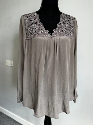 M&S Autograph Pure 100% Silk Brown Long Sleeve Blouse Top Lace UK 20 New RRP £59 - Image 1 of 4