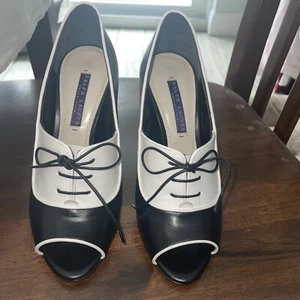 Ralph Lauren Purple Label Sz 37 Katia Leather Lace Up Oxford Heels Italy Made - Picture 1 of 22