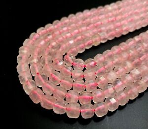 Natural Rose Quartz Square Cube Faceted Size 7mm Pink Gemstone Beads - PGS262