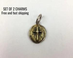Waxing Poetic Cross Charm in Brass & Sterling Silver Medium Set of 2 - Picture 1 of 4