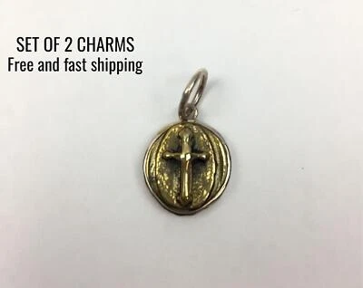 Waxing Poetic Cross Charm in Brass & Sterling Silver Medium Set of 2 - Image 1 of 4
