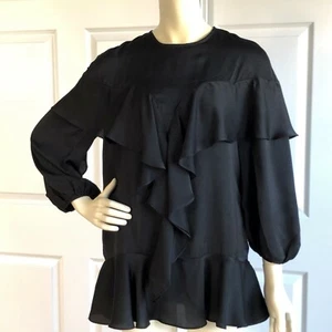 NWT Endless Rose Sz L Large Black Yolk Ruffle Tunic Top Gothic Boho New Holidays - Picture 1 of 10