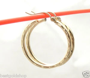 2mm X 25mm 1" Diamond Cut Round Hoop Earrings REAL 10K Yellow Gold  - Picture 1 of 4