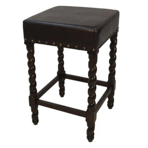 24 Black And Espresso Faux Leather And Solid Wood Backless Counter Height Bar - Picture 1 of 1