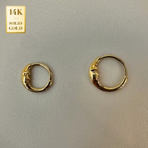 14K Solid Gold Moon Face Hoop Piercing Cartilage Daith Tragus Conch Rook 18G - Picture 1 of 13