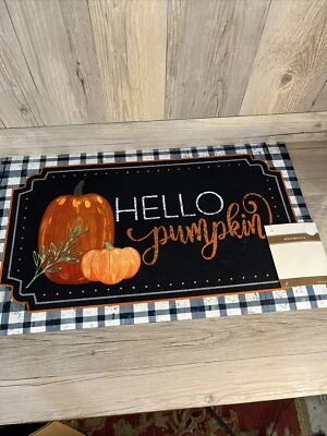 Hello Pumpkin Rubber Front Door Mat Outdoor Entrance Doormat Fall Autumn - Image 1 of 4
