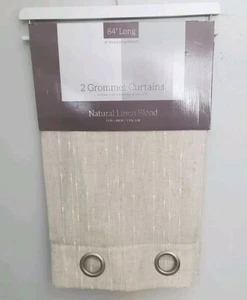 Natural Linen Blend Grommet Curtains Set of 2 Panels 38” wide X 84" long NEW - Picture 1 of 8