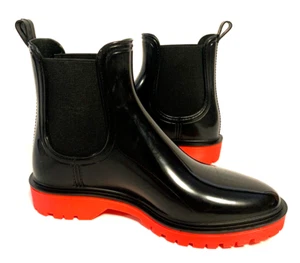 INC Rylien Women's Rain Booties in Black Rubber with Red Accents, Size 8M - New - Picture 1 of 16