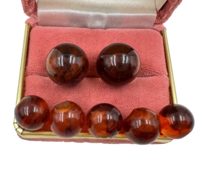 LOT OF 7 RETRO BUTTONS ACRYLIC ROUND BALL ORB SPHERE AMBER IMITATION PLASTIC 2L - Image 1 of 4
