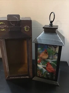 Briarwood Lane Stained Glass Christmas Snowy Cardinals Lantern New - Picture 1 of 5