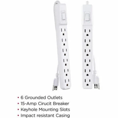 CyberPower MP1044NN 2Ft Cord 6 Outlets NEMA 5-15R Power Strips 125V White 2Packs - Image 1 of 4