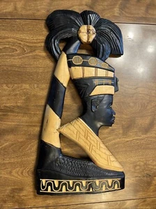 Vtg. HANDCRAFTED WOOD NEFERTITI AFRICAN WOMAN WALL ART PLAQUE 21” Tall - Picture 1 of 7