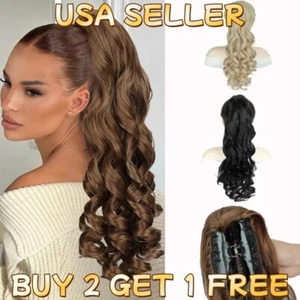 26" Real Ponytail Claw Clip Hair Extension Pony Tail Thick Hairpiece in As Human - Picture 1 of 26