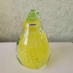 Vintage Birne Briefbeschwerer gelb grün klar Kunstglas kontrollierte Blasen - Bild 1 von 7