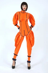 Latex Rubber Gummi Orange Catsuit Bodysuit Cosplay Jumpsuit 0.4mm S-XXL - Picture 1 of 3