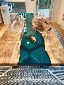 epoxy resin river dining table live edge wood epoxy resin table coffee/end table - Picture 1 of 9