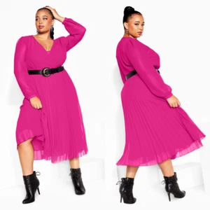 Nuevo con etiquetas Vestido City Chic Manga Larga Cinturón Imitación Envolvente Plisado Talla Grande 18 - Imagen 1 de 10