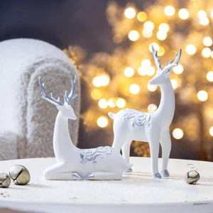 Season to Sparkle Table D?cor Deer with Metallic Embellishment Ceramic Set - Picture 1 of 6