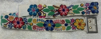 Hermoso Cinturón Flor Bordado Perú, Blanco/Multicolor ¡Nuevo! Hecho a mano Foto 1 de 4