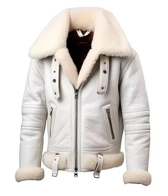 Chaqueta de cuero real de piel de oveja de piel de oveja para hombre RAF aviador B3 bombardero vuelo Foto 1 de 3