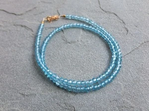 3-4MM A++ Blue Topaz Micro Faceted Round Beaded 18" Beautiful Elegant Necklace - Picture 1 of 8