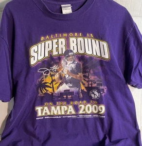 Camisa Gildan Para Hombre Talla Grande (L) Baltimore Ravens Super Bound Team Flacco 2009 - Imagen 1 de 5