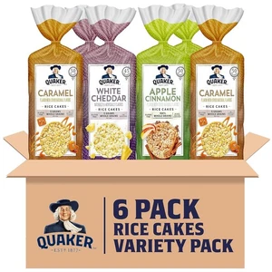 Pasteles de arroz grandes Quaker, sin gluten, variedad de 3 sabores 6,18 onzas (paquete de 6)  - Imagen 1 de 7