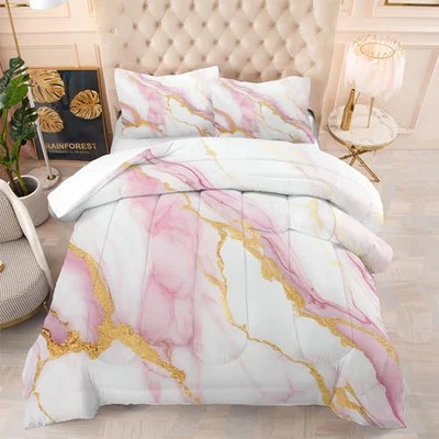 Comforter Set Pink Marble: Full Size Bedding Sets for Girls Teens Kids Women  - Image 1 of 4