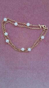 Italian 18 Carat Solid Gold Natural Pearl Double Station Bracelet - Elegant