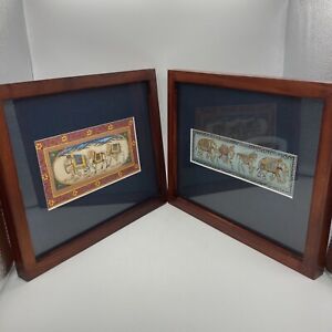 Two Framed Mughal Painting on Silk Elephants Camels Horses Pair Indian Art Mogul