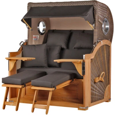 BENE LIVING Strandkorb-Set - 2,5-Sitzer - Königssee Teak - PE grau - Modell 548