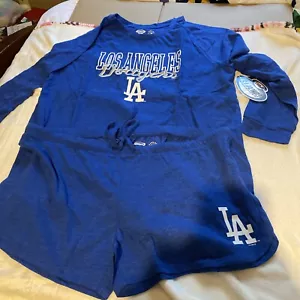 Men’s Los Angeles Dodgers Soft T-Shirt & Shorts Sz XL Blue Long Sleeve Baseball - Picture 1 of 4