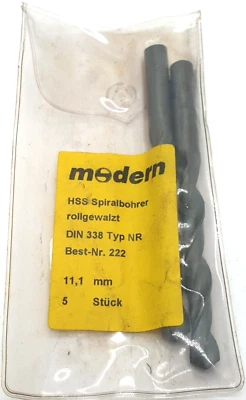 2x Modern HSS Spiralbohrer Typ NR DIN 338 Nr.222 Spiralbohrer 11,1mm NEU OVP - Bild 1 von 3