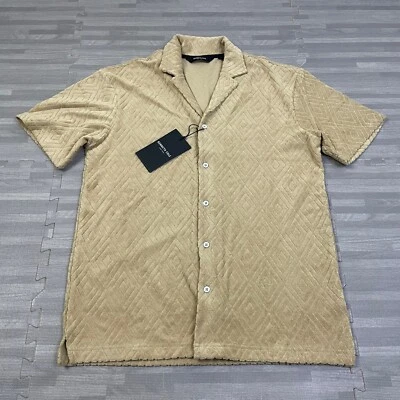 Kenneth Cole The Short Sleeve Terry Shirt Mens L Techni-Cole Camel Diamond $59 - Image 1 of 4