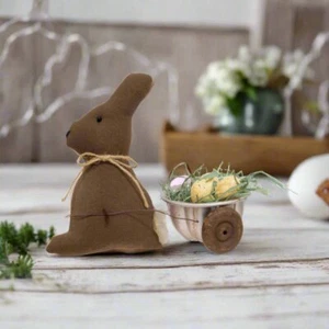 Primitive Easter Spring Stuffed Bunny with Easter Egg Cart - Picture 1 of 3