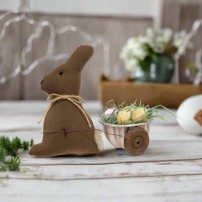 Primitive Easter Spring Stuffed Bunny with Easter Egg Cart - Image 1 of 3