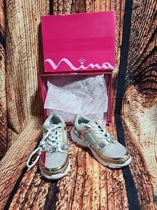 Nina Girls Jasminda Sneaker Shoes GOLD/SILVER Embellished Lace Up 4M New 5222 - Picture 1 of 10